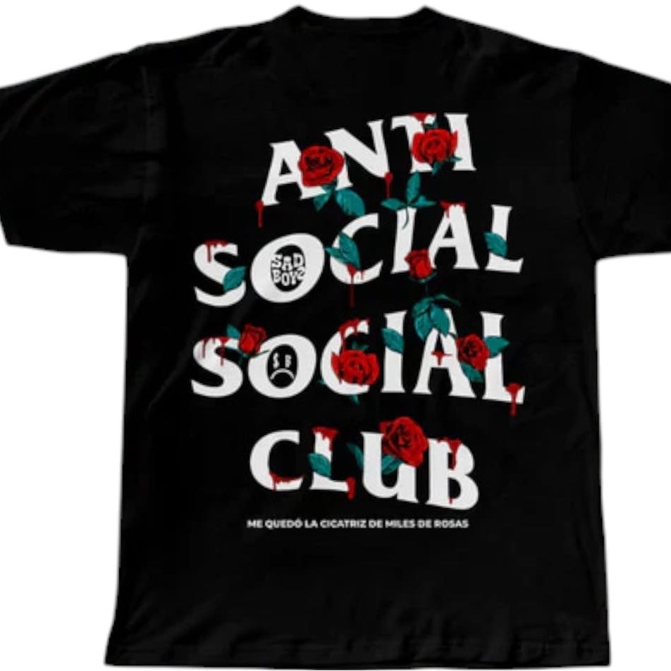 Nwt Anti Social Social Club Sad Boyz Black Tee With Roses Nwt